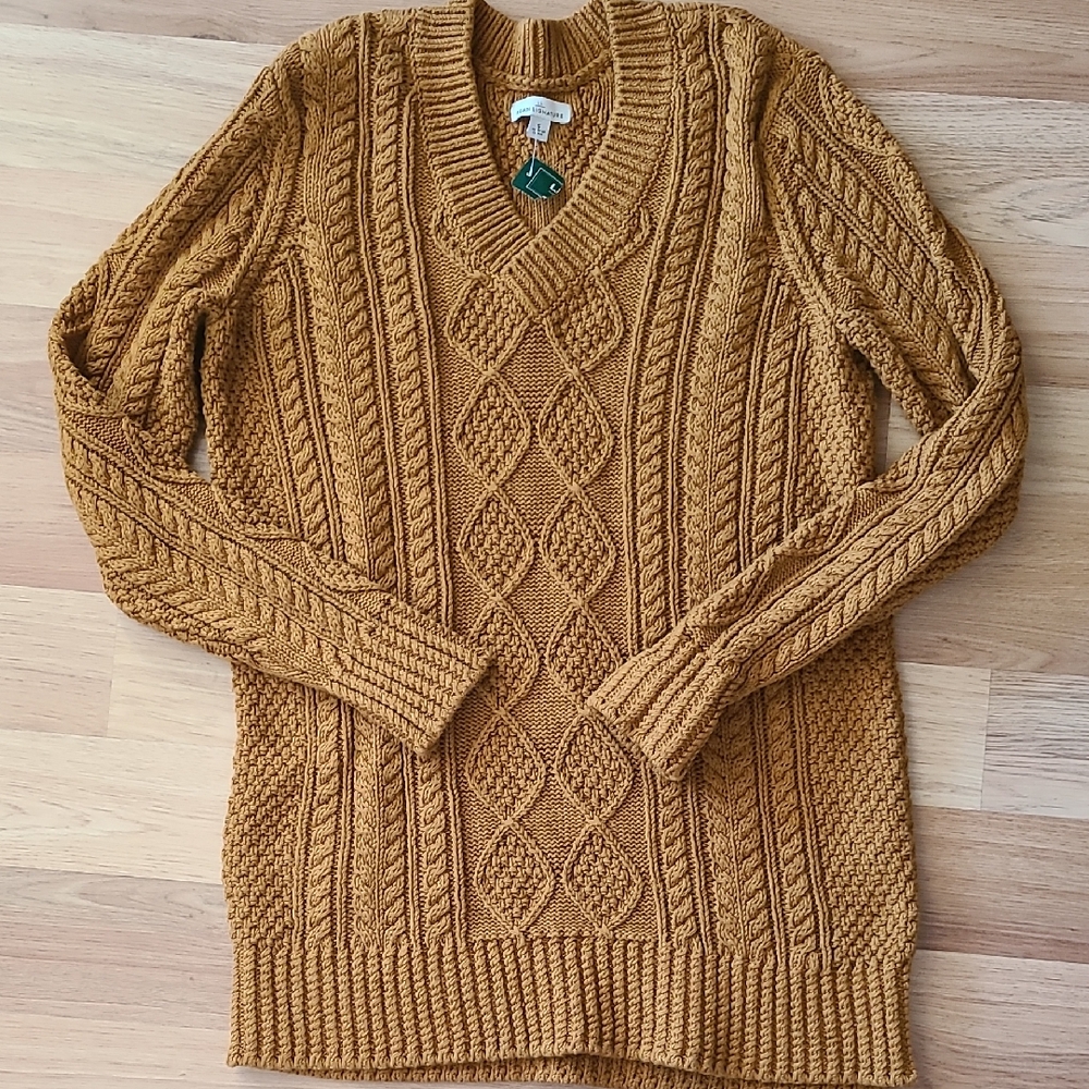 L.L. Bean Signaturr Mustard V-Neck Sweater
